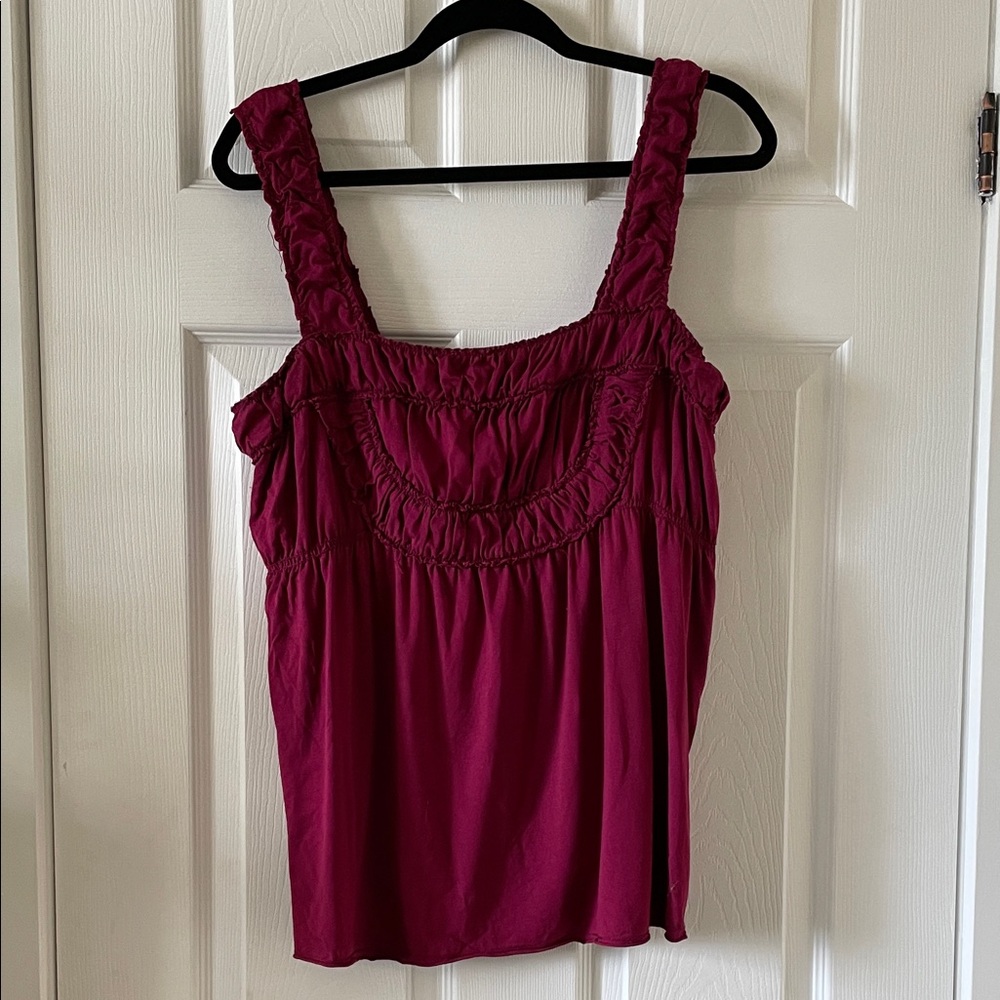 Max studio cherry red magenta ruched babydoll tank top